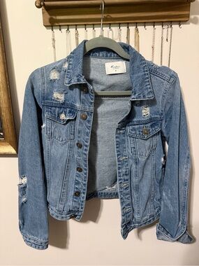 KanCan Light Wash Distressed Denim Jacket - Blue